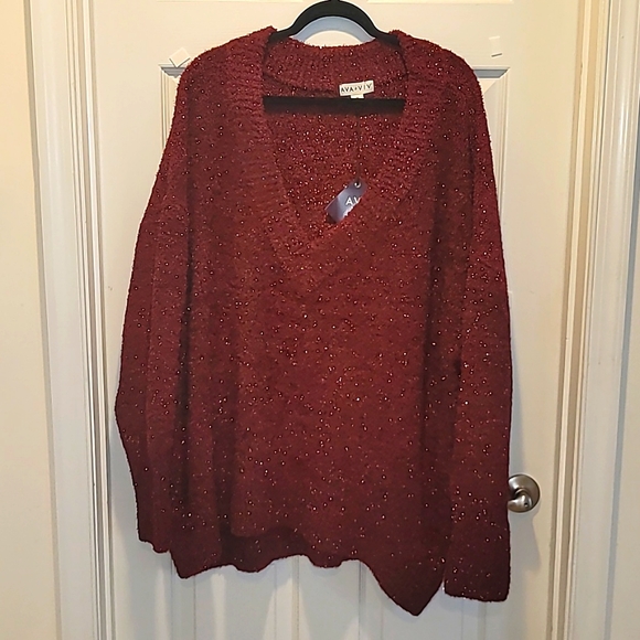 Plus Size Burgundy V-Neck Sweater Office Wear Business Casual Meeting - Picture 4 of 10